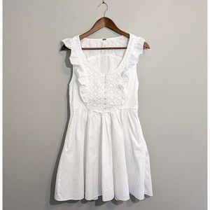 Free People Half Moon White Ruffled Crochet Button Front Dress NWOT Size Medium